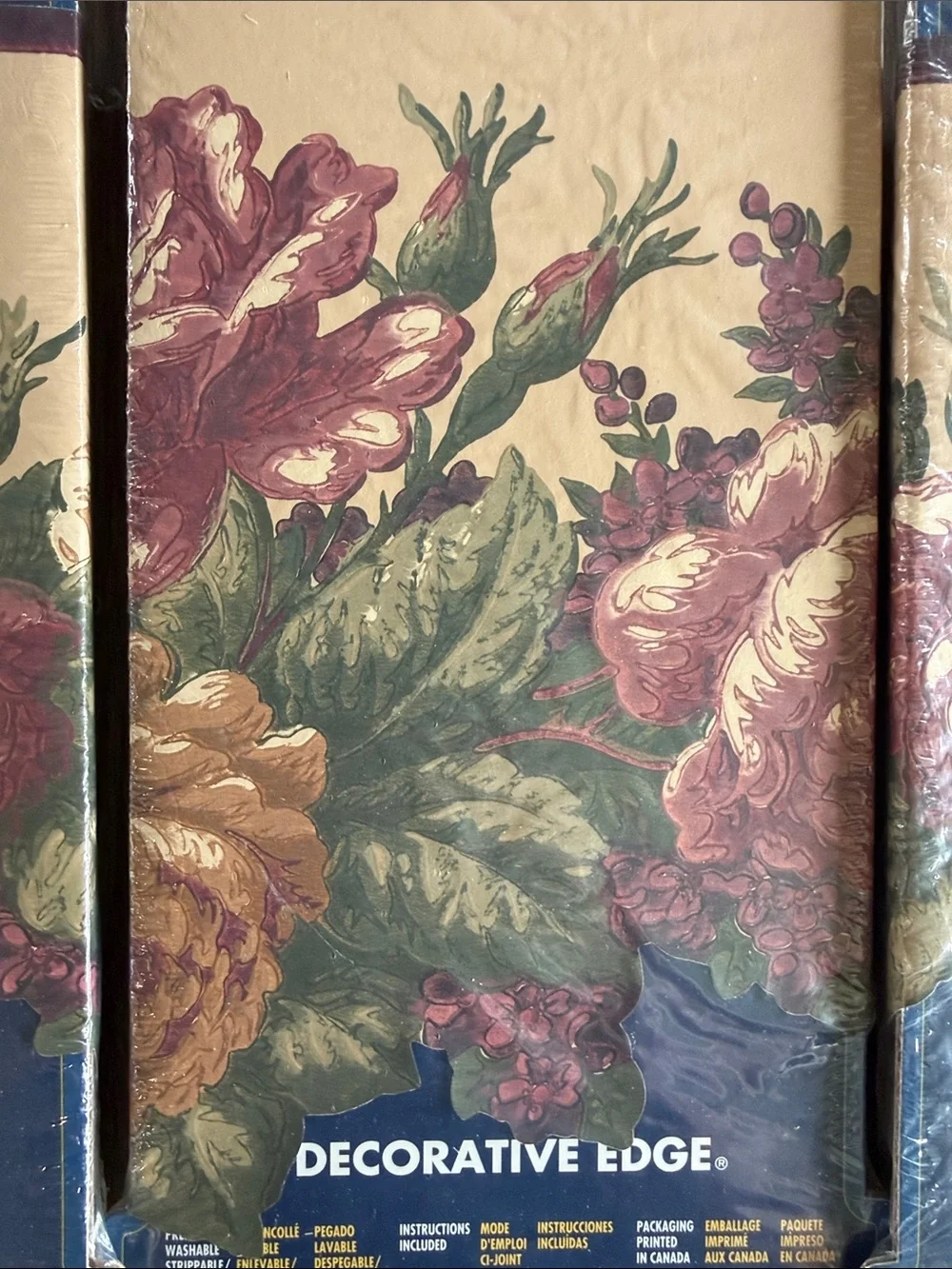 Vintage Classy Village Floral Wallpaper Border - Pink and Tan Floral - set of 4